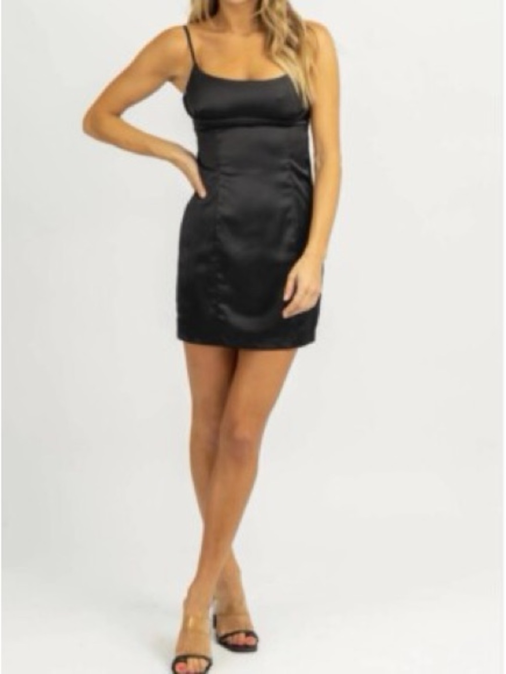 Emory Park Black Satin mini Slip Dress - Small